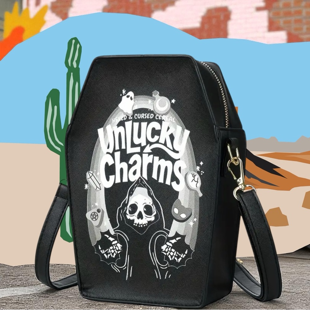 🆕 Unlucky Charms - Black Coffin Bag - Grim Reaper- Halloween - Whimsygoth ☠️